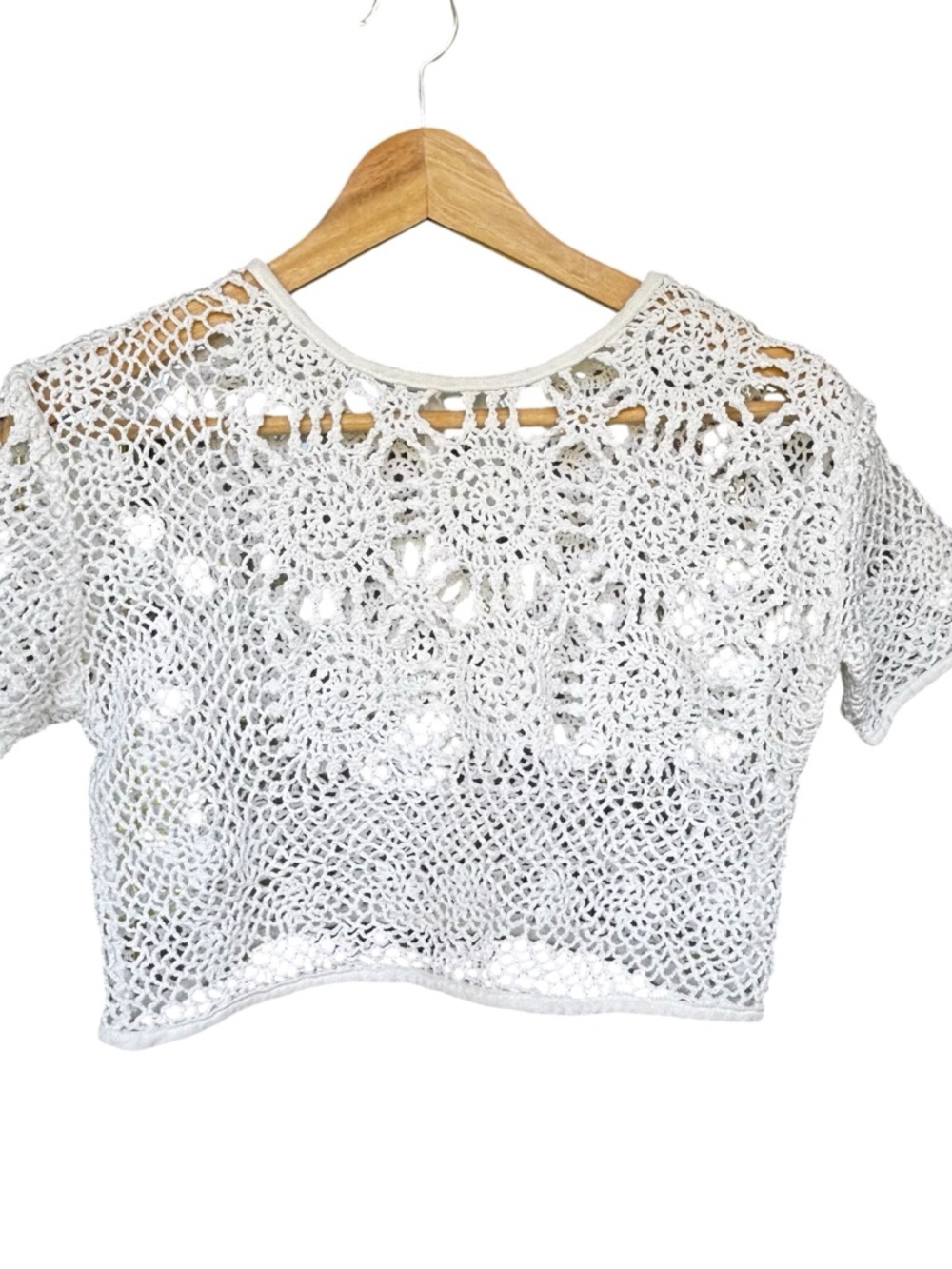 Women's Medium White Y2K Vintage Crochet Crop Top Summer Festival Boho Fairy 90s